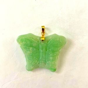 Authentic vintage jade butterfly pendant necklace with new 20 inch chain